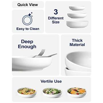 LE TAUCI Pasta Bowls 45 OZ, Salad Bowls Set for Serving Soup, Pasta, Noodle, Dinner, Large Kitchen Bowl Plates, Microwave Safe - 8.5 Inch, Set of 4, White