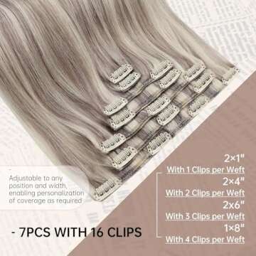 Sunny Hair Clip in Hair Extensions Straight Human Hair Clip in Extensions Remy Clip in Hair Extensions Real Human Hair Extensions Clip ins Dirty Blonde Highlights Platinum Blonde 18inch