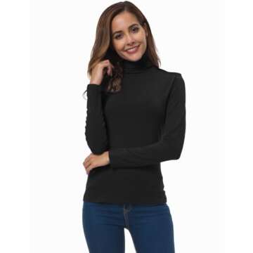 VOBCTY Womens Long Sleeve Turtleneck Lightweight Pullover Slim Shirt Tops Black X-Large