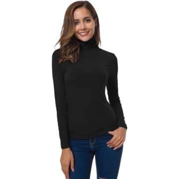 VOBCTY Womens Long Sleeve Turtleneck Lightweight Pullover Slim Shirt Tops Black X-Large