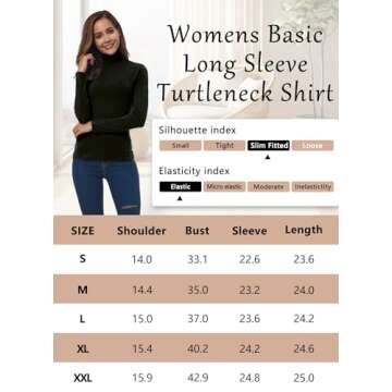 VOBCTY Womens Long Sleeve Turtleneck Lightweight Pullover Slim Shirt Tops Black X-Large