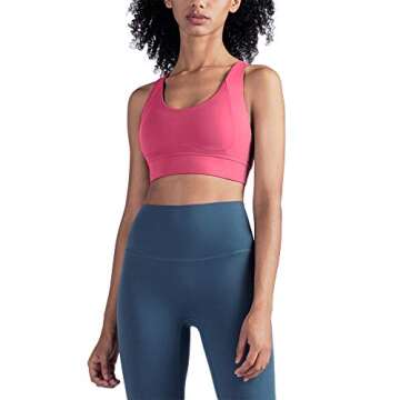 Kimmery Sports Bras for Women,Longline Strappy Back Support Padded Bralette Teen Girl Fashion Cute Push Up Running Fitness Bra Moisture-Wicking Cami with Built in Bra Pink S