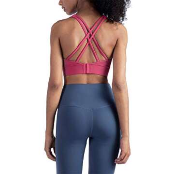 Kimmery Sports Bras for Women,Longline Strappy Back Support Padded Bralette Teen Girl Fashion Cute Push Up Running Fitness Bra Moisture-Wicking Cami with Built in Bra Pink S