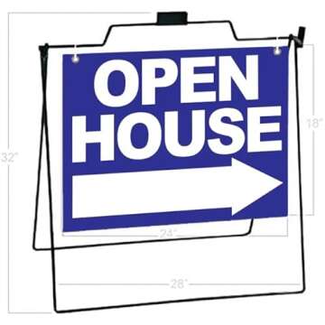 4 Less Co Realtor A-Frame Metal Stand with 24x18 OPEN HOUSE Real Estate Street Sidewalk Sign - 5 Pack, Blue