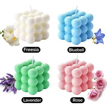 Aokala Scented Bubble Cube Candles for Home, Scented, 5.4 oz Soy Wax Aromatherapy Candle, Aesthetic Room Decor Cute Danish Pastel Large Decorative Shaped Candles Gifts - Freesia(White)