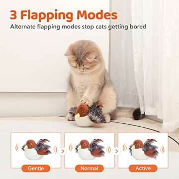 Potaroma Cat Toys Flapping Bird Sparrow (No Flying) Rechargeable, Lifelike Chirp Tweet, Interactive Touch Activated Kitten Exercise for All Breeds, Cat Kicker Catnip Toys 4.0 Inches