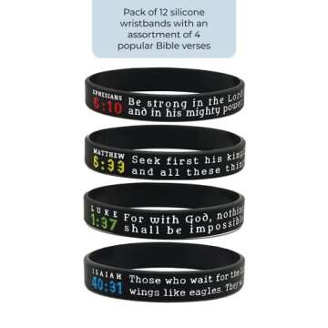 Ezekiel Gift Co. (12-pack) Religious Silicone Bracelets with Assorted Bible Verses - Wholesale Church Supplies Bible Study Tools