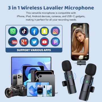 MESTPURER 3 in 1 Wireless Lavalier Microphone for iPhone, Android & Camera, USB-C Microphone, Mini Microphone with Noise Reduction for YouTube, Live Stream, TikTok, Vlogs, Video Recording