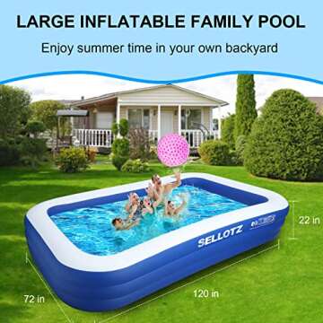 SELLOTZ Inflatable Pool for Kids and Adults, 120" X 72" X 22" Oversized Thickened Family Swimming Pool for Toddlers, Outdoor, Garden, Backyard, Summer Water Party