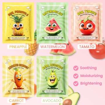 Kaely 10 Pack Fruit Face Masks for Kids, Spa Party Facial Mask Skincare Set, Sheet Masks Skin Care