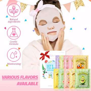 Kaely 10 Pack Fruit Face Masks for Kids, Spa Party Facial Mask Skincare Set, Sheet Masks Skin Care