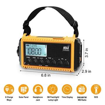 Raynic Emergency Radio, 5000mAh/18500mWh Weather Radio, Solar Hand Crank Radio with AM/FM/SW/NOAA Alert, Cell Phone Charger, Headphone Jack, Flashlight and SOS Siren