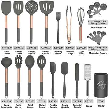 Silicone Cooking Utensil Set,Kitchen Utensils 26 Pcs Cooking Utensils Set,Non-stick Heat Resistant Silicone,Cookware with Stainless Steel Handle (rose gold)