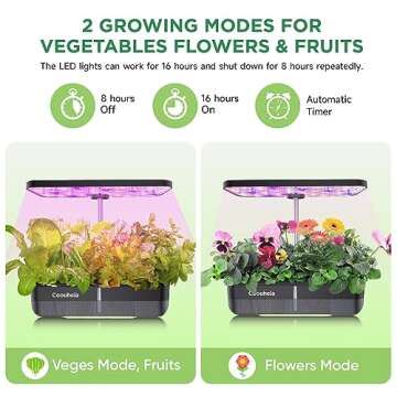 Hydroponics Growing System 12Pods, Indoor Herb Garden with LED Grow Light, Plants Germination Kit with Pump System, Automatic Timer, Adjustable Height for Home, Kitchen, Office (Black)