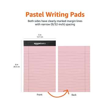 Amazon Basics Narrow Ruled 5 x 8-Inch Lined Writing Note Pads, 6 Count (50 Sheet Pads), Multicolor