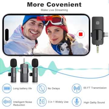 3 in 1 Wireless Microphone for iPhone, Camera, iPhone Mic, USB-C Microphone, Wireless Lavalier Microphone, Professional Mini Microphone with Noise Reduction, Lapel Mic for Video/Vlog/TikTok/YouTube