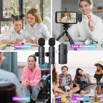 3 in 1 Wireless Microphone for iPhone, Camera, iPhone Mic, USB-C Microphone, Wireless Lavalier Microphone, Professional Mini Microphone with Noise Reduction, Lapel Mic for Video/Vlog/TikTok/YouTube