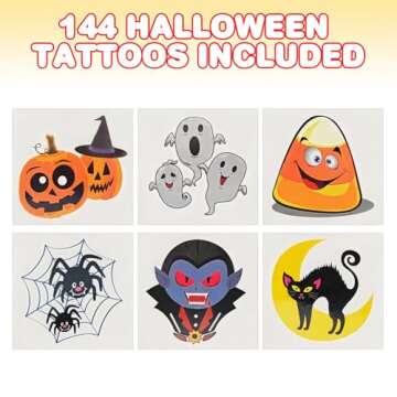 ArtCreativity Halloween Temporary Tattoos for Kids - Pack of 144-2 Inch Non-Toxic Tats Stickers for Boys and Girls, Best for Halloween Party Favors, Treats, Décor, Goodie Bags - 6 Assorted Designs