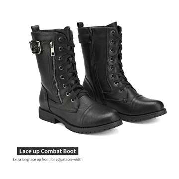 DREAM PAIRS Women's Mid Calf Built-in Wallet Pocket Lace up Military Combat Boots,Size 10,Black,Mission