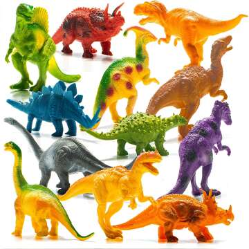 PREXTEX Dinosaur Toys for Kids 3-5+ (12 Plastic Dinosaur Figures with Educational Dinosaur Book) Dinosaur Toy Set for Toddlers Learning & Development (Boys & Girls)