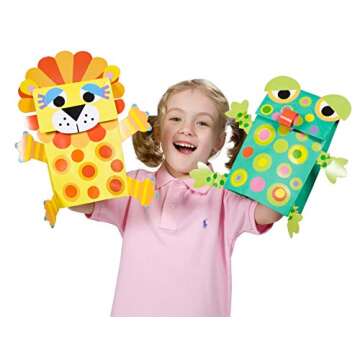 ALEX Toys Paper Bag Puppets Kids Art and Craft Activity Multicolor, includes 5 colored bags, 270 stickers and paper shapes, glue stick and easy picture instructions