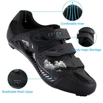 HH HILAND Unisex Wide Cycling Shoes Compatible with Delta/SPD Cleats-3 Straps-Clip in Road/Mountain/Indoor Bike Shoes for Mens and Womens Black