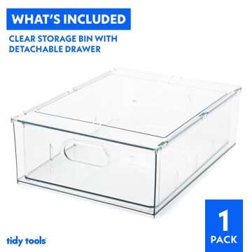 Tidy Tools Clear Plastic Refrigerator Organizer Bins With Pull-Out Drawer, Stackable Plastic Bins For Pantry Organization and Food Storage, Easy Kitchen and Pantry Storage Containers