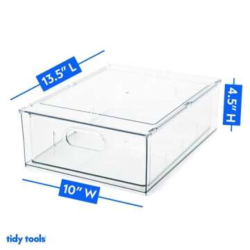 Tidy Tools Clear Plastic Refrigerator Organizer Bins With Pull-Out Drawer, Stackable Plastic Bins For Pantry Organization and Food Storage, Easy Kitchen and Pantry Storage Containers