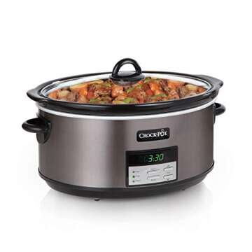 Crock-Pot Large 8-Quart Programmable Slow Cooker with Auto Warm Setting, Black Stainless Steel (Pack of 1)