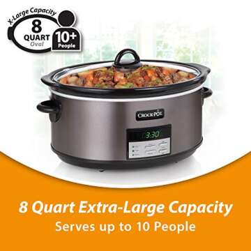 Crock-Pot Large 8-Quart Programmable Slow Cooker with Auto Warm Setting, Black Stainless Steel (Pack of 1)