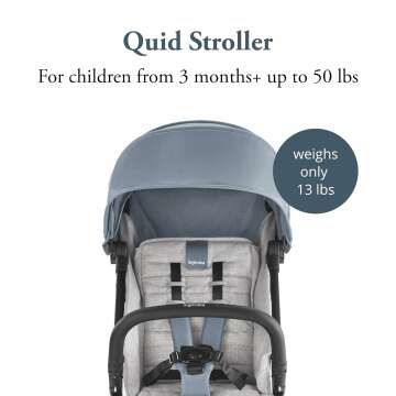 Inglesina Quid Stroller, Stormy Gray - Compact, Airplane Travel Stroller for Babies & Toddlers 3 Months to 50 lbs - Lightweight - Easy to Open - BPA Free