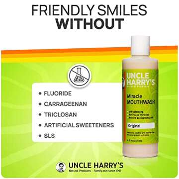 Uncle Harry's Natural Alkalizing Miracle Mouthwash | Adult & Kids Mouthwash for Bad Breath | pH Balanced Oral Care Mouth Wash & Mouth Rinse (8 fl oz)