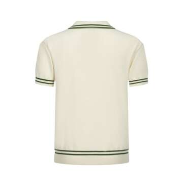 OXKNIT Men’s Knitted Vintage Polo Shirt, 1960s Mod Style Retro Polo Textures Shirt with Double Line Neck White