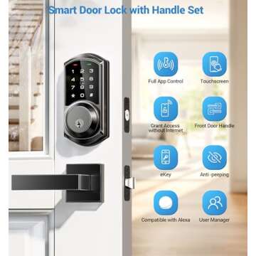 Veise Smart Locks with 2 Lever Handle Set, App Control, Keyless Entry Door Lock, Electronic Digital Touchscreen Keypad, Deadbolt Smart Lock for Front Door, Auto Lock, Easy Installation, Matte Black