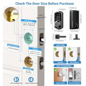 Veise Smart Locks with 2 Lever Handle Set, App Control, Keyless Entry Door Lock, Electronic Digital Touchscreen Keypad, Deadbolt Smart Lock for Front Door, Auto Lock, Easy Installation, Matte Black