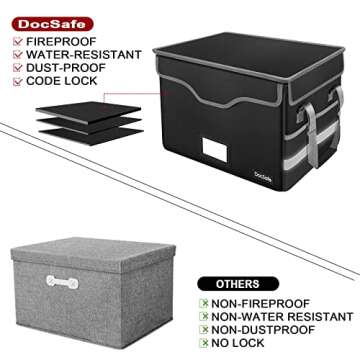 Fireproof Document Box with Lock - DocSafe File Storage