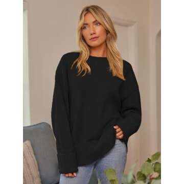 LILLUSORY Oversized Sweater Womens 2024 Fall Fashion Outfits Pullover Long Tunic Old Money Winter Clothes Cute Crewneck Trendy Knit Chunky Warm Knitted Top Black