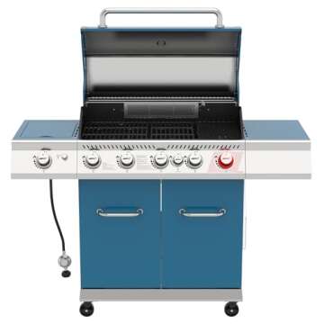 Royal Gourmet GA5403B 5-Burner Propane Gas Grill with Side Burner & Warming Rack, Outdoor BBQ Grill with 74,000 BTUs Output & 738 Sq. In. Cooking Area for Outdoor Barbecue, Blue