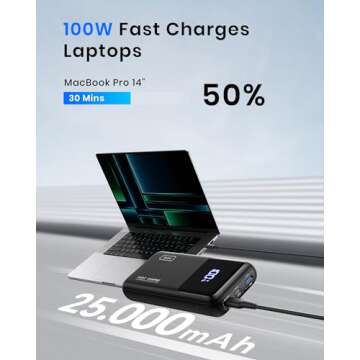 INIU Power Bank, 25000mAh 100W USB C Laptop Portable Charger, PD QC Fast Charging 3-Output External Battery Pack for Laptop MacBook Dell XPS iPad Tablet Steam Deck iPhone 16 15 14 Pro Samsung S22 etc