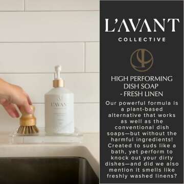 L'AVANT Collective High Performing Dish Soap | Plant-Based Ingredients & High Performing Formula | Fresh Linen Scent | Reusable Glass Bottle I 16 FL oz/473 mL