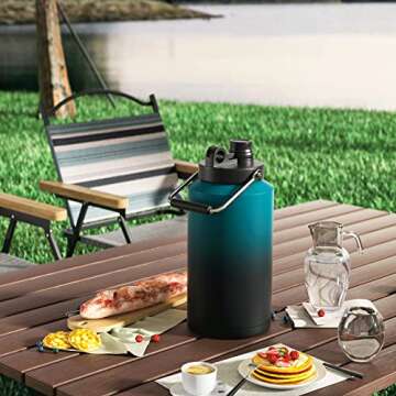 Kerilyn Insulated Gallon Jug with Handle, One Gallon, 128oz Stainless Steel, Large Double Vacuum Water Bottle for Hot & Cold Drinks, Wide Mouth, Sweat Proof, Great for Travel, Camping, Blue Gradient