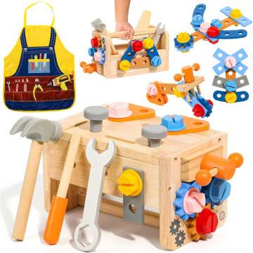 TONZE Kids Tool Set with Apron - 39-Piece STEM Construction Toys for Ages 2-4