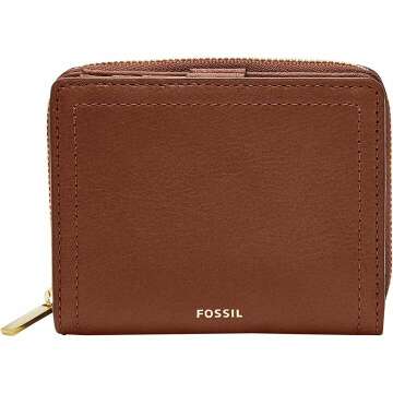 Fossil Women's Logan Leather RFID Mini Bifold Wallet - Stylish & Secure