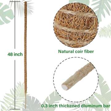 Glory Island 48 Inch Moss Pole Monstera Plant Support, Coir Totem Pole for Indoor Plants, Tall Bendable Plant Climbing Stake with Jute Rope, Long Plant Pole Sticks for Pothos Live Plant