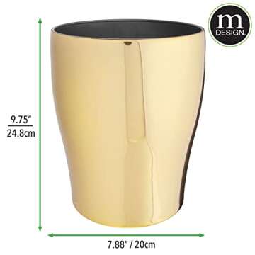 mDesign Steel 1.67 Gallon Trash Can Small Round Wastebasket Metal Garbage Container Recycle Bin for Waste, Recycling in Bathroom, Kitchen, Bedroom, Home Office, Outdoor Trashcan - Soft Brass