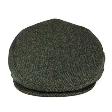 VOBOOM Men's Herringbone Flat Ivy Cap - Army Green Wool Blend