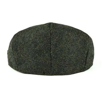 VOBOOM Men's Herringbone Flat Ivy Cap - Army Green Wool Blend