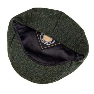 VOBOOM Men's Herringbone Flat Ivy Cap - Army Green Wool Blend