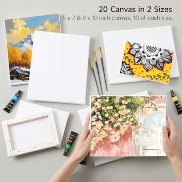 Shuttle Art Stretched Canvas, 20 PCS Value Pack, 5 x 7, 8 x 10 Inches (10 of Each), 100% Cotton, Primed White Canvases for Painting, Stretched Canvas Art Supplies for Acrylic, Oil, Acrylic Pouring