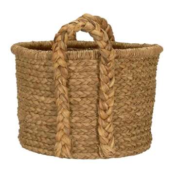 Household Essentials Large Wicker Floor Storage Basket with Braided Handle, Light Brown 19''x 25''